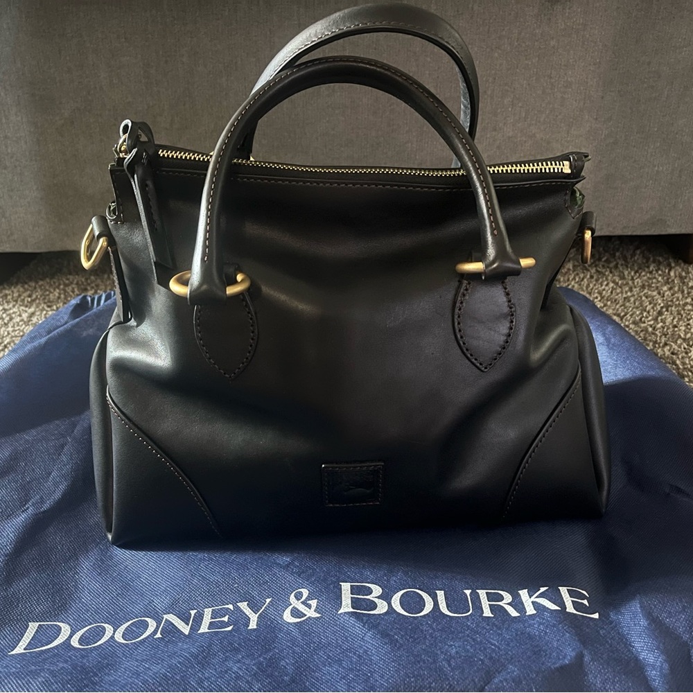 Dooney & Bourke Black Leather Satchel 38 with Gold Hardware - Picture 2 of 4